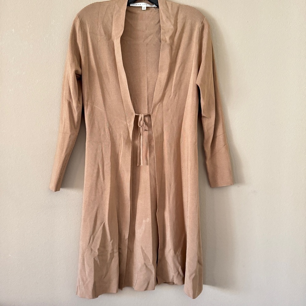 Max Studio Camel Silk Blend Open Cardigan S